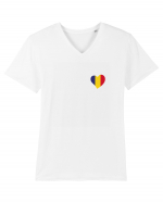 Inima tricolora Romania Tricou mânecă scurtă guler V Bărbat Presenter