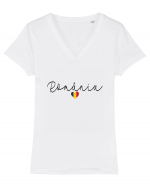 Romania inima tricolora Tricou mânecă scurtă guler V Damă Evoker