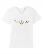Romania inima tricolora Tricou mânecă scurtă guler V Bărbat Presenter