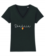 Inima tricolora Romania Tricou mânecă scurtă guler V Damă Evoker