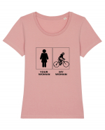 Woman Cycling Design Tricou mânecă scurtă guler larg fitted Damă Expresser