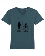 Woman Cycling Design Tricou mânecă scurtă guler V Bărbat Presenter