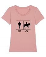 Man Horse Riding Design Tricou mânecă scurtă guler larg fitted Damă Expresser