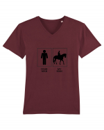 Man Horse Riding Design Tricou mânecă scurtă guler V Bărbat Presenter