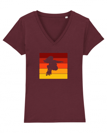 Retro Skateboarding Girl Sunset - Skater For Life Burgundy