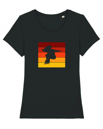 Retro Skateboarding Girl Sunset - Skater For Life Black