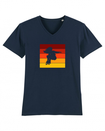 Retro Skateboarding Girl Sunset - Skater For Life French Navy