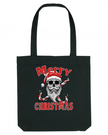 Merry Christmas Bearded Santa Skull Black