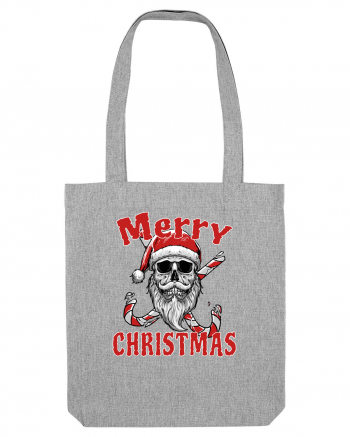 Merry Christmas Bearded Santa Skull Heather Grey