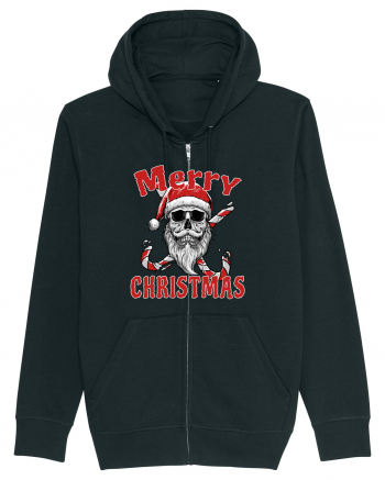 Merry Christmas Bearded Santa Skull Black