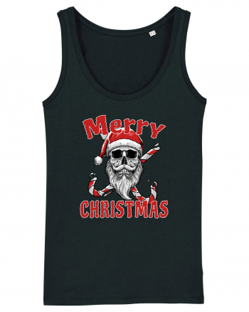 Merry Christmas Bearded Santa Skull Black