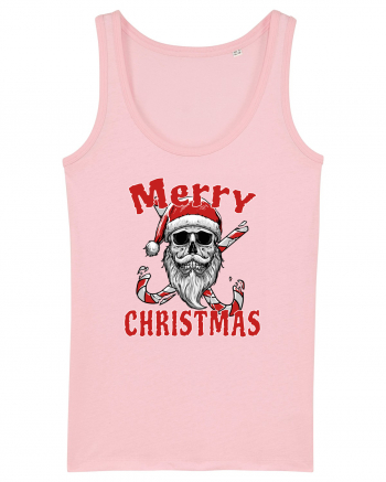 Merry Christmas Bearded Santa Skull Cotton Pink