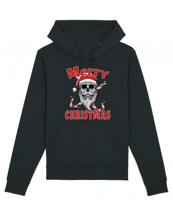 Merry Christmas Bearded Santa Skull Black