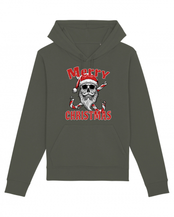 Merry Christmas Bearded Santa Skull Khaki