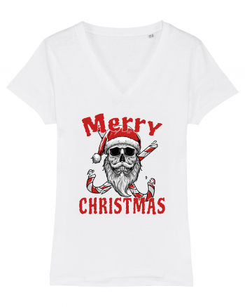 Merry Christmas Bearded Santa Skull White