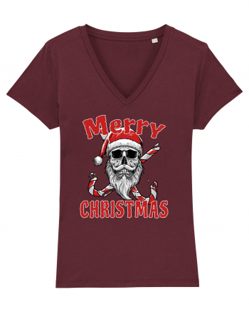 Merry Christmas Bearded Santa Skull Burgundy