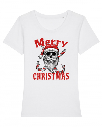 Merry Christmas Bearded Santa Skull White