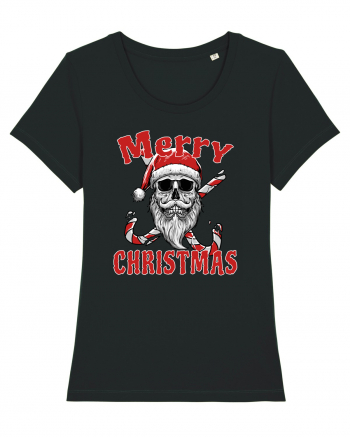 Merry Christmas Bearded Santa Skull Black