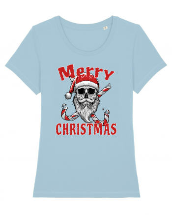 Merry Christmas Bearded Santa Skull Sky Blue