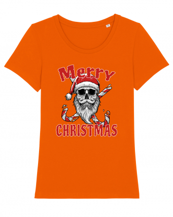 Merry Christmas Bearded Santa Skull Bright Orange