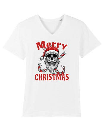 Merry Christmas Bearded Santa Skull White