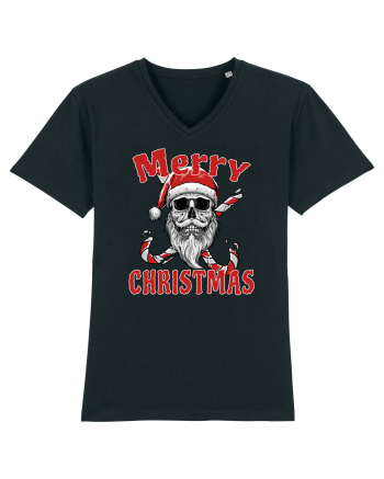 Merry Christmas Bearded Santa Skull Black