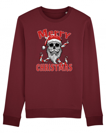 Merry Christmas Bearded Santa Skull Burgundy