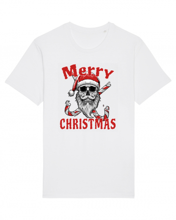 Merry Christmas Bearded Santa Skull White