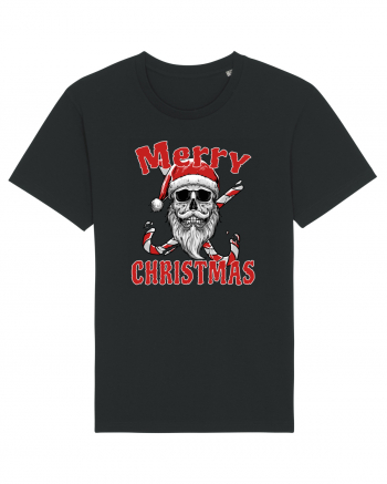 Merry Christmas Bearded Santa Skull Black