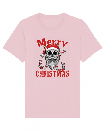 Merry Christmas Bearded Santa Skull Cotton Pink