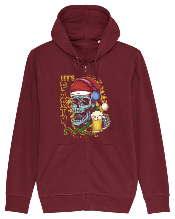 Skull Santa Let's Beer Party Burgundy