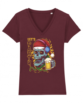 Skull Santa Let's Beer Party Burgundy