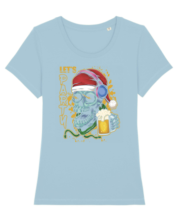 Skull Santa Let's Beer Party Sky Blue