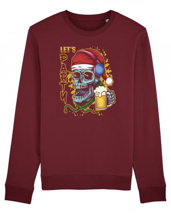 Skull Santa Let's Beer Party Burgundy