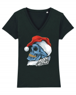 Xmas Santa Skull Tricou mânecă scurtă guler V Damă Evoker