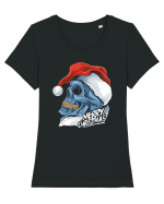 Xmas Santa Skull Tricou mânecă scurtă guler larg fitted Damă Expresser