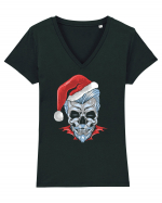 Xmas Skull Joker Beard Santa Tricou mânecă scurtă guler V Damă Evoker