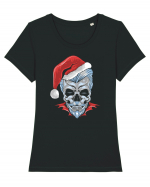 Xmas Skull Joker Beard Santa Tricou mânecă scurtă guler larg fitted Damă Expresser