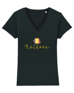 Moldova Romania Harta Tricolora Tricou mânecă scurtă guler V Damă Evoker