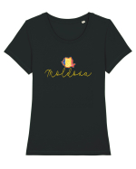 Moldova Romania Harta Tricolora Tricou mânecă scurtă guler larg fitted Damă Expresser
