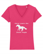 Horse Lovers Grey Design Tricou mânecă scurtă guler V Damă Evoker