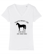 I Ride Horses Design Tricou mânecă scurtă guler V Damă Evoker