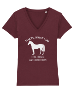 I Ride Horses Grey Design Tricou mânecă scurtă guler V Damă Evoker