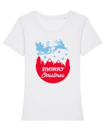 Merry Christmas Santa's Sleigh Tricou mânecă scurtă guler larg fitted Damă Expresser