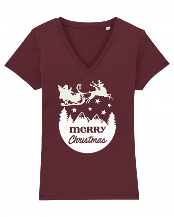 Merry Christmas Santa's Sleigh Burgundy