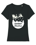 Merry Christmas Santa's Sleigh Tricou mânecă scurtă guler larg fitted Damă Expresser