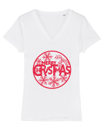 Merry Christmas Red Embroidery Tricou mânecă scurtă guler V Damă Evoker