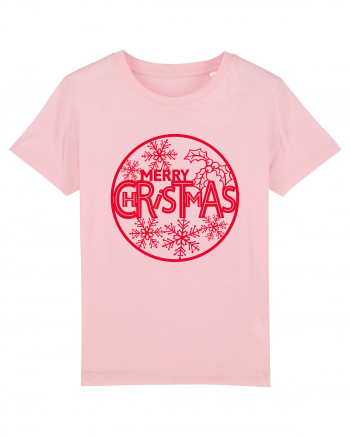 Merry Christmas Red Embroidery Cotton Pink