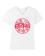 Merry Christmas Red Embroidery Tricou mânecă scurtă guler V Bărbat Presenter