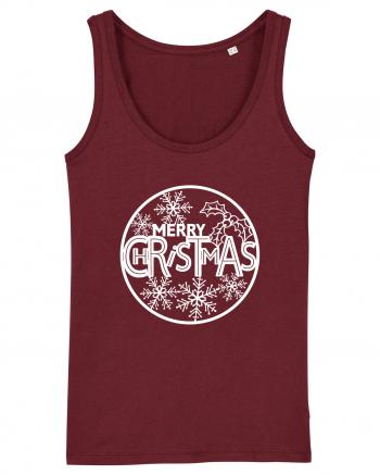 Merry Christmas White Embroidery Burgundy